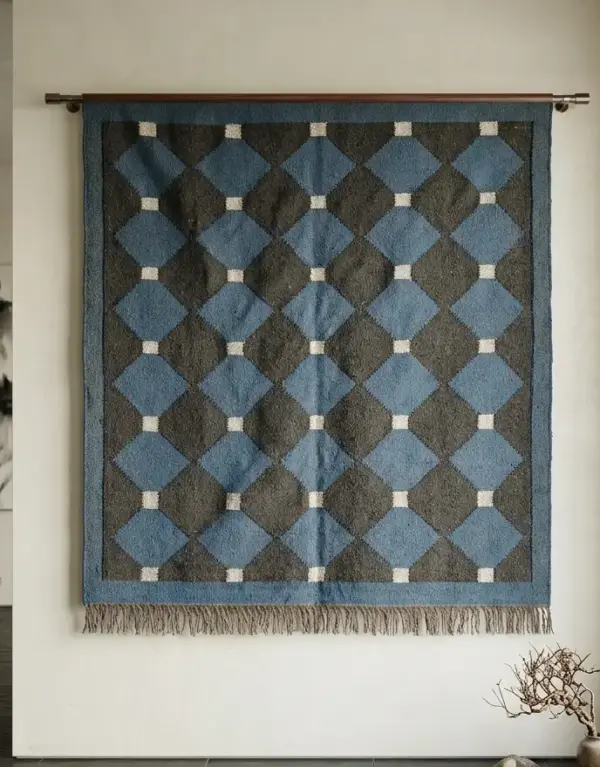 Blue Handmade Flatweave Rug | Custom Size Durrie