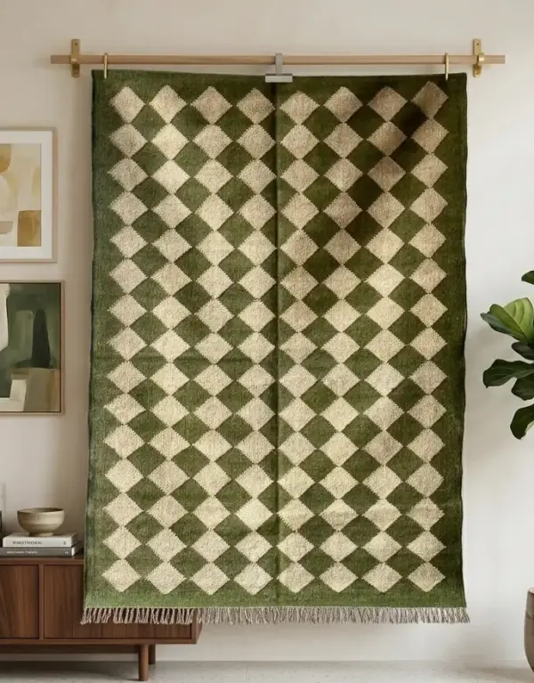 Green Handmade Flatweave Rug | Custom Size Durrie